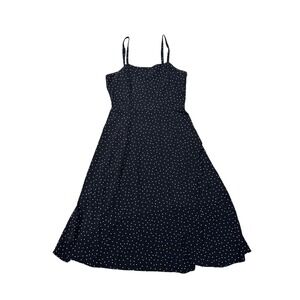 GAP Black Polka Dot Midi Dress Smocked Back‎ Spaghetti Strap Tall Large